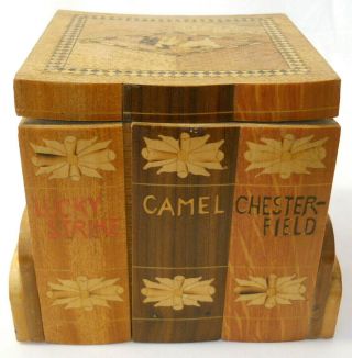 Westie Scottie Inlaid Wood Lucky Strike Camel Chesterfield Cigarette Box Vintage