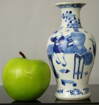 A Chinese Blue & White Figural Baluster Vase With Kangxi Mark 19thc Qing