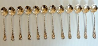 Set Of 12 Sterling Silver Chocolate Spoons,  Durgin " Chrysanthemum " Pattern