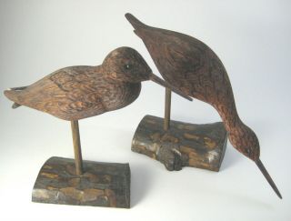K.  Wagel Carved Wood Shore Birds Set Of 2 Vintage 1960s - 70s Woodcarving