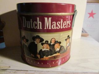 Dutch Masters Cigars Tin Humidor Box,  Rembrandt Art,  Old Tax Label,  50s Red