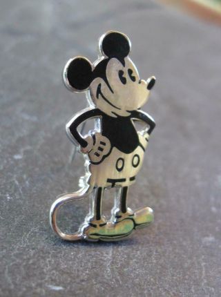 Vintage 1930s Mickey Mouse Sterling Silver & Black Pin Disney Charles Horner?