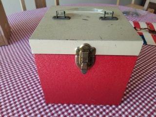 Vintage Mid Century 45 Rpm Two Tone Metal Record Carry Case Red/white