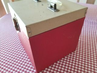 Vintage Mid Century 45 RPM Two Tone Metal Record Carry Case Red/White 3