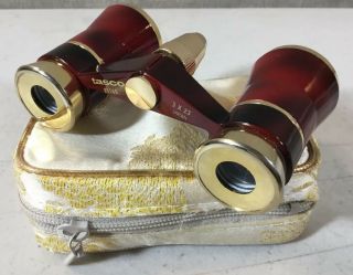 Vintage Tasco 3 X 23 Opera Glasses Binoculars Red Gold Color 89560 W/ Case Vgc