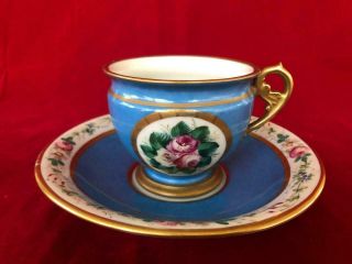Fine Antique French Sevres Paris Porcelain Hand Painted Cup & Saucer.
