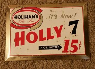 Vintage Holihan’s Ale - Beer Holly 7 Sign Tin/cardboard Diamond Spring Brewery Ma
