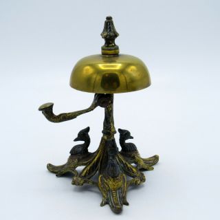19thc Antique Victorian Gilded Brass Three Bird Hotel Service Counter Bell,  Nr
