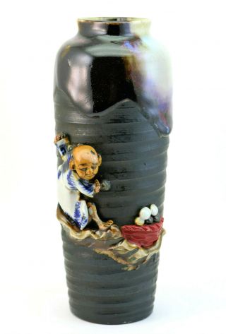 C1900 Antique Japanese Meiji Sumida Gawa Pottery Vase,  Signed Inoue Ryosai