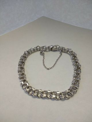 Vintage Sterling Silver Double Link Chain Charm Bracelet 7.  5 " 9 Grams 