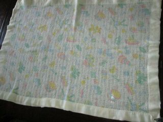 Vintage Baby Waffle Weave Thermal Satin Trim Blanket white multi color 3