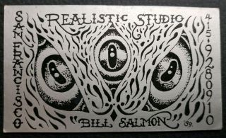 Vintage 80s Tattoo Business Card Bill Salmon Realistic Hardy San Francisco Cali