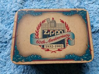 Zippo 60th Anniversary Lighter In Tin.  1932 - 1992 Pre - Owned