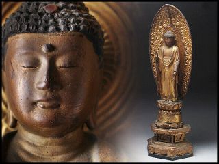Old Edo Period Japanese Japan,  Woode Crystal Eye Buddha Statue Of Amitaba 57cm　志