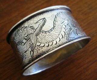Vintage Fine Old Chinese Sterling Silver Imperial Dragon Napkin Ring 2