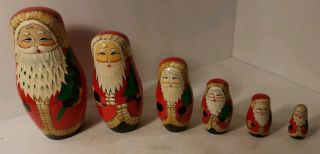 Vintage Ussr Santa Claus Nesting Dolls Wooden Wood Stacking Doll (bin 9)