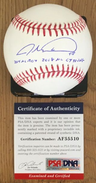 Jacob Degrom W/14 Nl Roy &18 Nl Cy Young Psa/dna Authenticated Signed Baseball