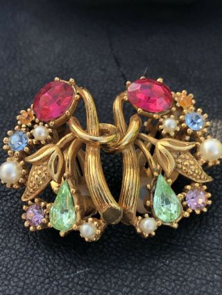 Signed Star Gorgeous Vintage Swirl Multi Color Fruit Salad Rhinestone Earrings
