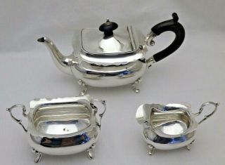 Antique Batchelor Solid Silver 3 Piece Tea Set Teapot Sugar & Cream B ' Ham 1917 2