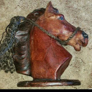 Large Vintage 17 " Leather Horse Head Bust Statue Sculpture Western