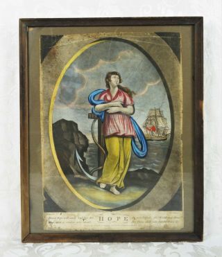 Antique 18th Century Hand Tinted Lithograph Print Of Woman Ocean Ship P&j Gally