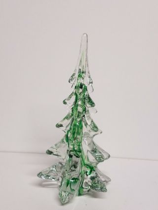 Vtg Murano? Art Glass Christmas Tree Green Swirl 8 " Paperweight Holiday Decor