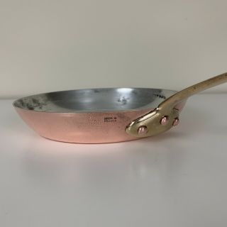 French Antique Vintage Copper Skillet Tin Lined Brass Handle Stamped 7 1/4 