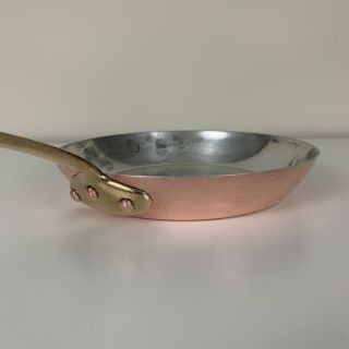 French Antique Vintage Copper Skillet Tin Lined Brass Handle Stamped 7 1/4 