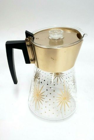 Vintage Mcm Douglas Flameproof Glass 8 Cup Stovetop Percolator Coffee Pot Atomic