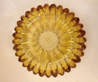 Vintage Glass Ash Tray In Amber/gold Detailed Sunflower Shape Or Candle Holder