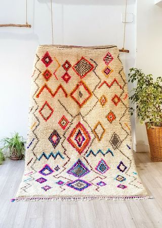 Moroccan Rug Handmade Carpet Vintage Rug Azilal Rug Beni Ourain Rug 8.  4ft/4.  8ft