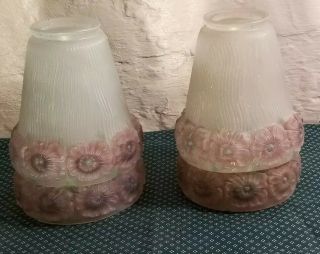Vintage Ceiling Fan Hanging Lampshades With Pink Floral Flower Trim 4 3/4 "