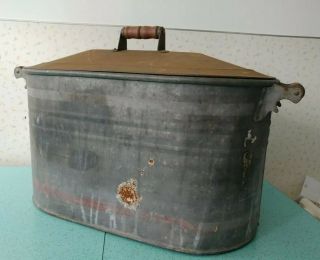 Vintage Large Galvanized Metal Wash Tub With Lid Primitive