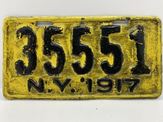 Old Ny.  Antique Motorcycle Rare Vintage 1917 York License Plate 35551