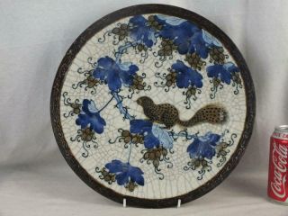 Unusual 19th C Chinese Blue & White Underglaze Red Squirrel Grapevine Charger