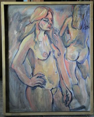 Vintage Framed Impressionist Nude Women Oil Painting On Board - Circa 1970