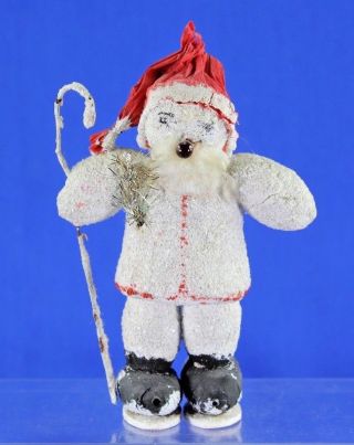Vintage Christmas Cotton Batting Snowman Figure Glass Nose Crepe Hat