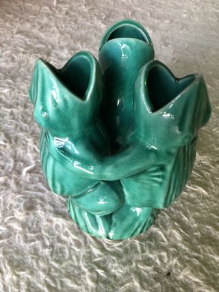 Vintage Antique Made In Japan 3 Singing & Dancing Green Frogs Porcelain Vase