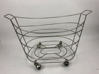 Vintage Wire Rolling Basket Cart Wheels Industrial Metal