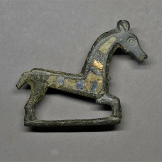 Rare Roman Bronze And Enamel Zoomorphic Horse Brooch.
