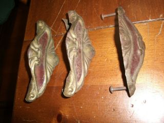 Set Of 3 Vtg.  Very Old Metal Drawer Pulls W/hardware 4 1/2 " Centers For Attach
