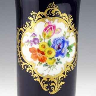 Antique Meissen Dresden Porcelain - Hand Painted Flowers Cobalt Blue Footed Vase 2