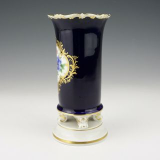 Antique Meissen Dresden Porcelain - Hand Painted Flowers Cobalt Blue Footed Vase 3