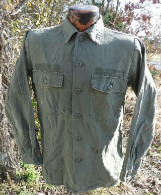Vtg 70s Vietnam War Era Og 107 Fatigue Shirt Cotton Sateen Us Army 15 1/2 X 33