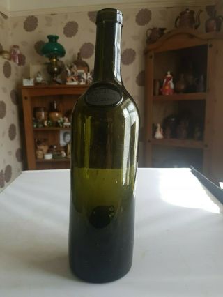 Antique Black Glass French Seal Wine Bottle 1830 - 1840c X.  Paulin & Co Bordeaux