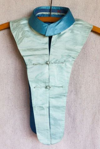 Antique Chinese Damask Silk Robe Jacket Collar Dickie Paper Label