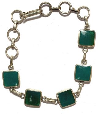 Antique Vintage Silver Bracelet With Green Stones