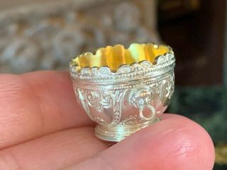 Rare Miniature Dollhouse Artisan Sterling Silver Vermeil Interior Punch Bowl Uk