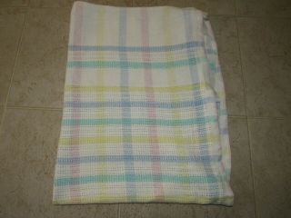 Vintage Pastel Plaid Baby Blanket Cotton Weave Woven Wpl 1675 Usa 39x29