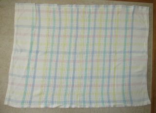 Vintage Pastel Plaid Baby Blanket Cotton Weave Woven WPL 1675 USA 39x29 2